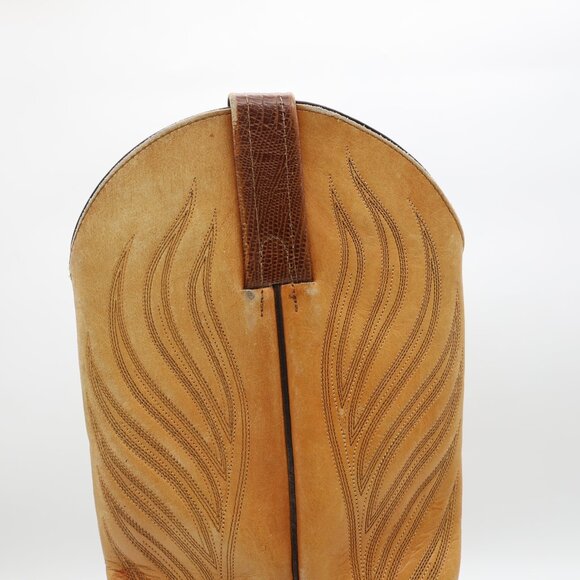 Frye Western Lizard Brown Leather Boots Men's 9.5 EE Pull On Cowboy Made in USA - Picture 11 of 15